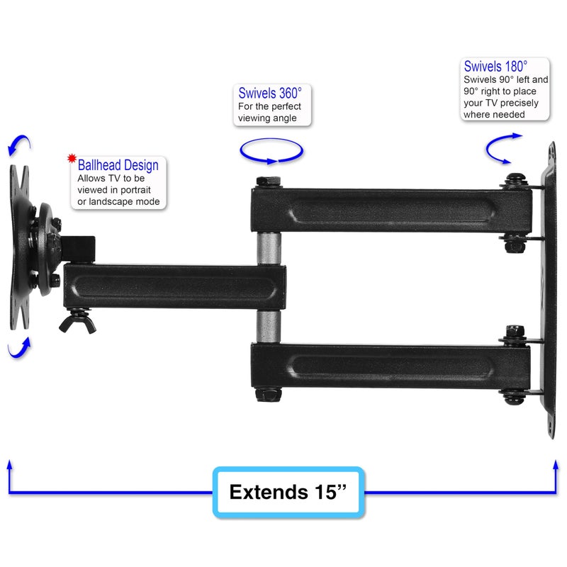 Cheetah TV Monitor Wall Mount for 12-55 Inch TVs up to 40lbs VESA 200x200mm, with 10ft HDMI Cable, TouchAdjust- Simply Grab, Adjust, Release Full Motion Swivel Tilt Bracket, Low Profile & Extends 15" - Image 3